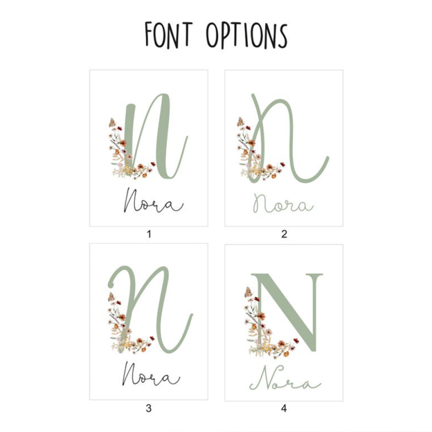 Personalized Name Watercolor Wildflowers Digital Nursery Art