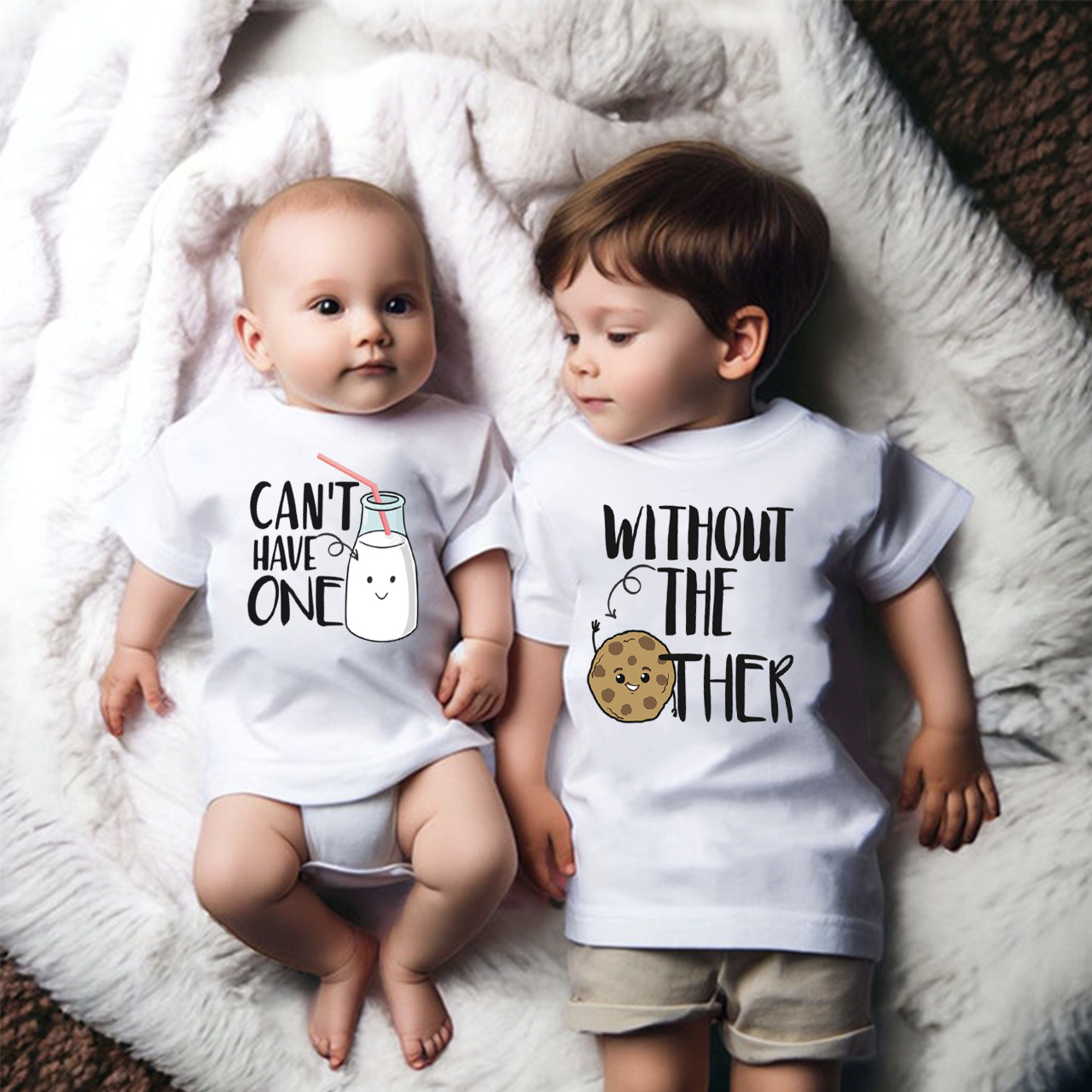 Personalized Milk And Cookie Matching Tees For Siblings