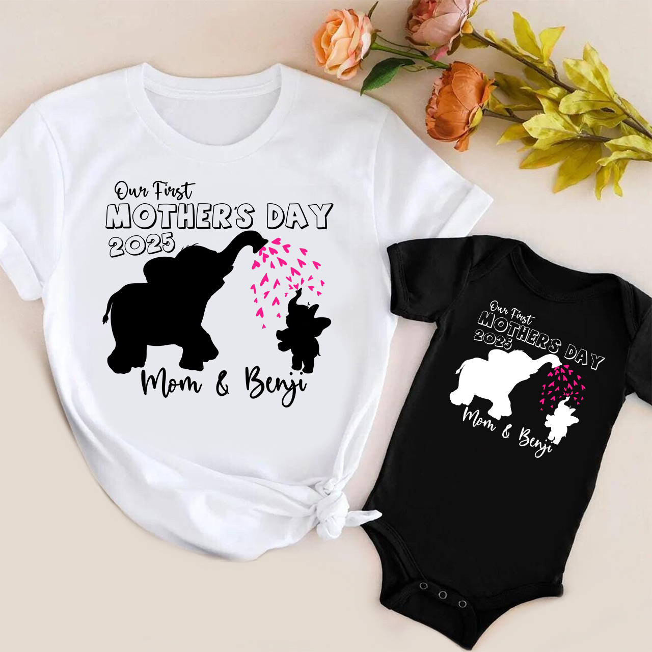 Personalized Our First Mothers Day Elephants Mom&Me Matching Tees