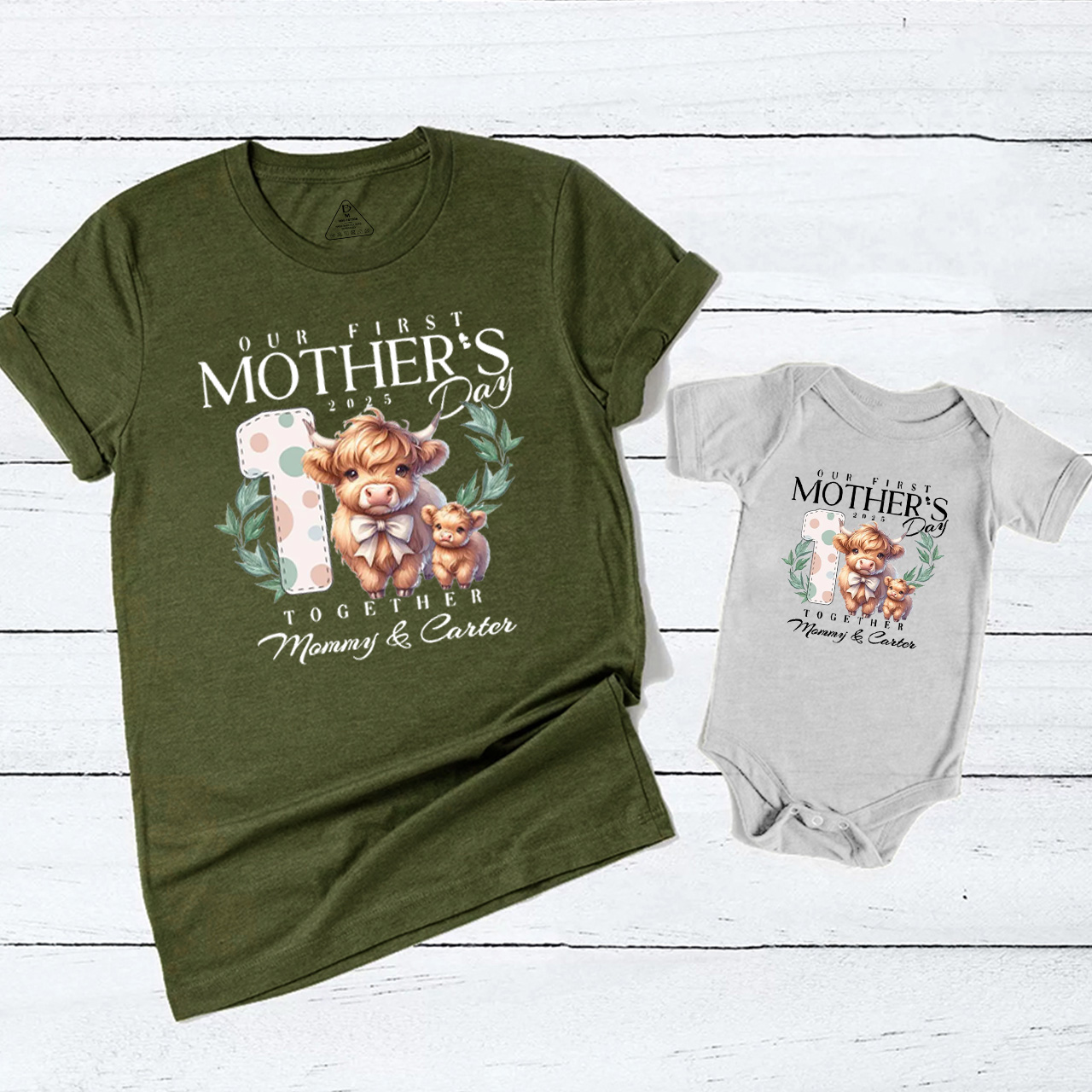Personalized Highland Cow Our First Mother's Day Mom&Me Matching Tees