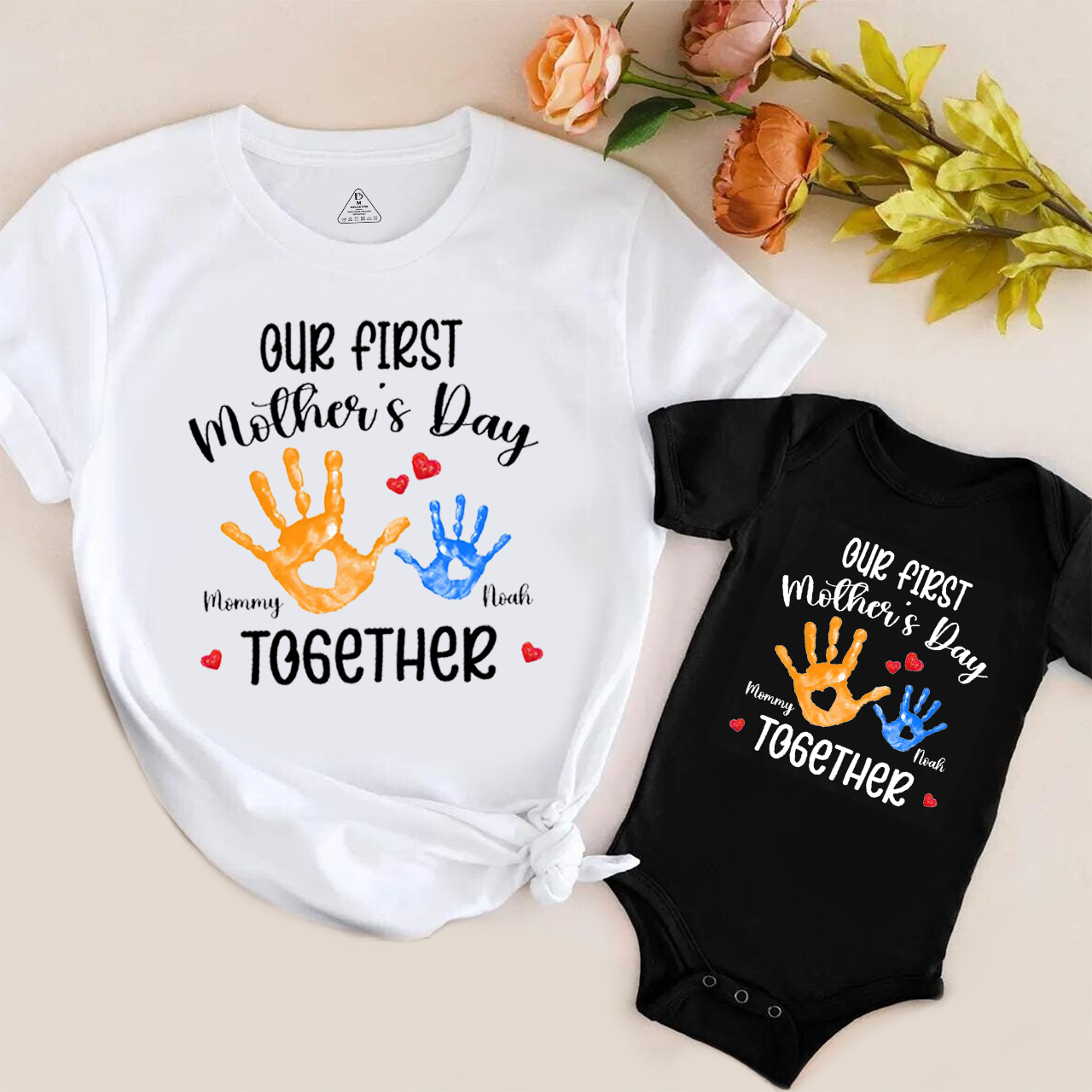 Personalized Names Painting Hands Mom&Me Matching Tees