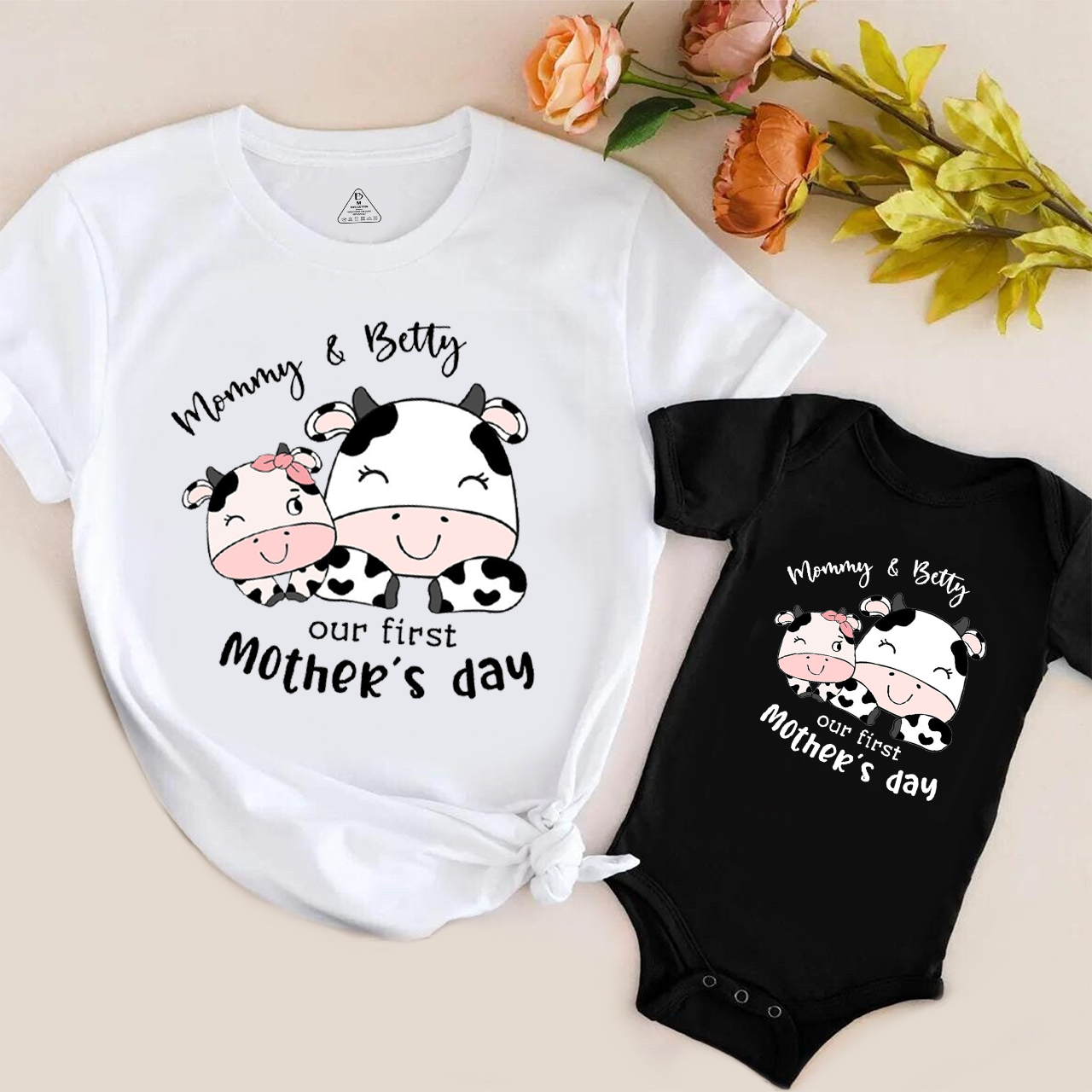 Personalized Cows Celebrate Mother's Day Matching Tees