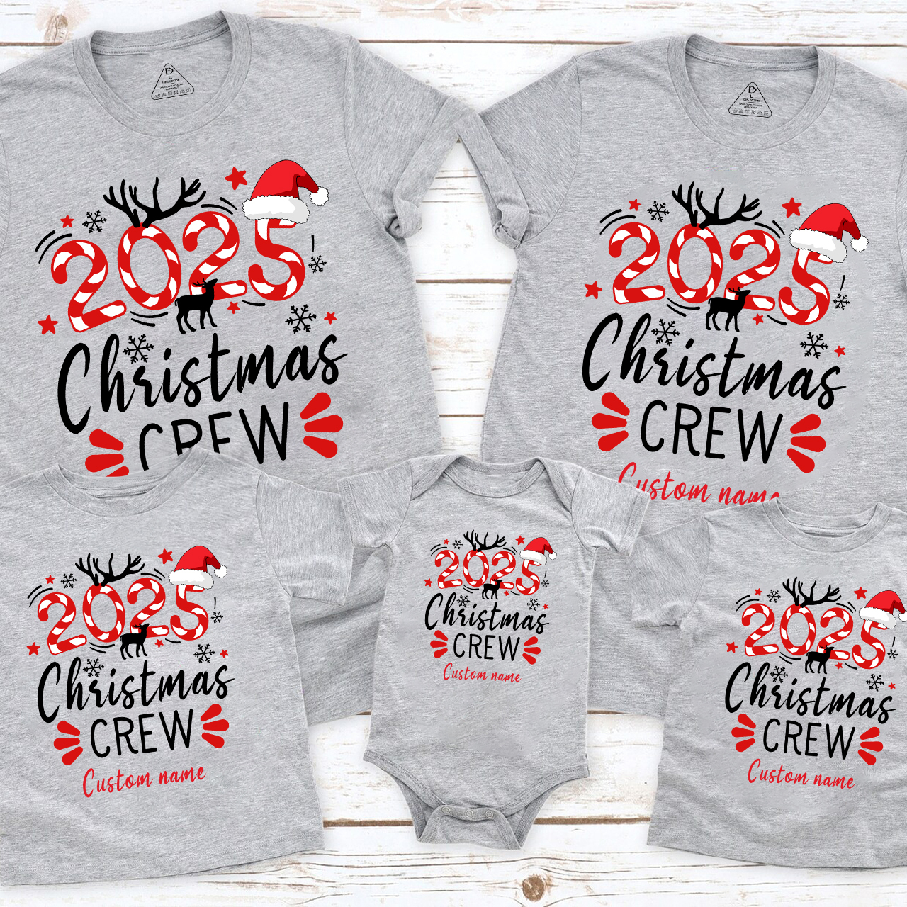Candy Cane Personalized Christmas Crew Family Matching T-Shirts Beepumpkin