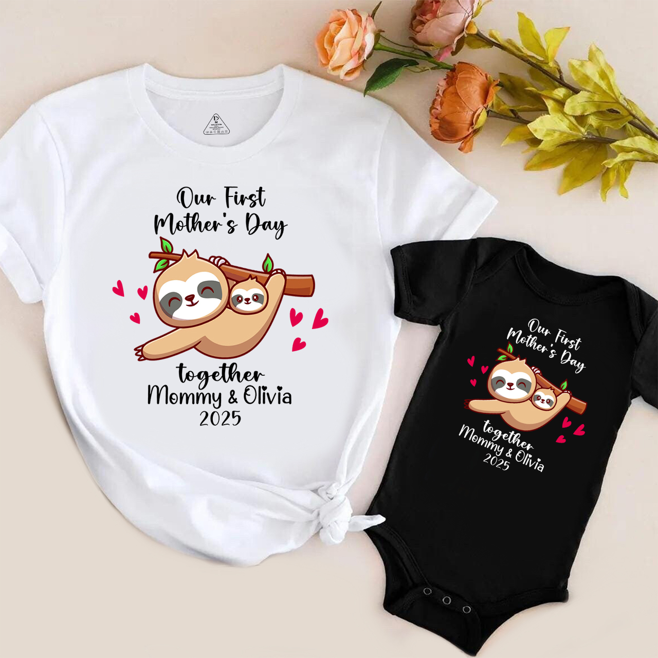 Personalized Funny Sloth 1st Mother's Day Mom&Me Matching Tees