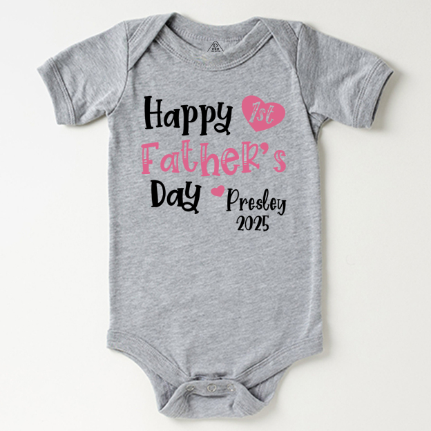 Happy 1st Father’s Day Pink Bodysuit Beepumpkin
