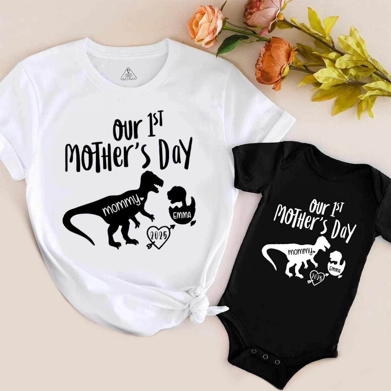 Personalized Name Dinosaur Mom&Me Matching Tees