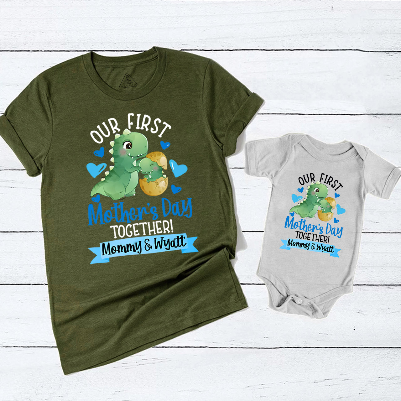 Personalized Our First Mothers Day Dinosaur Mom&Me Matching Tees
