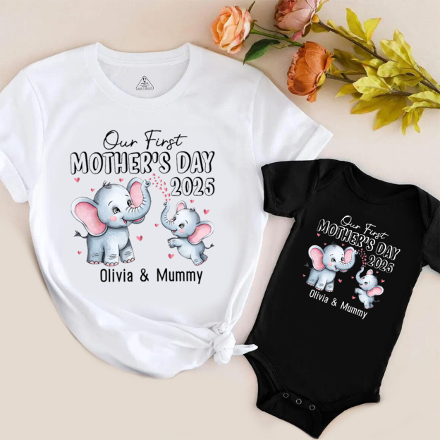 Personalised First Mothers Day Elephant Mom&Me Matching Tees