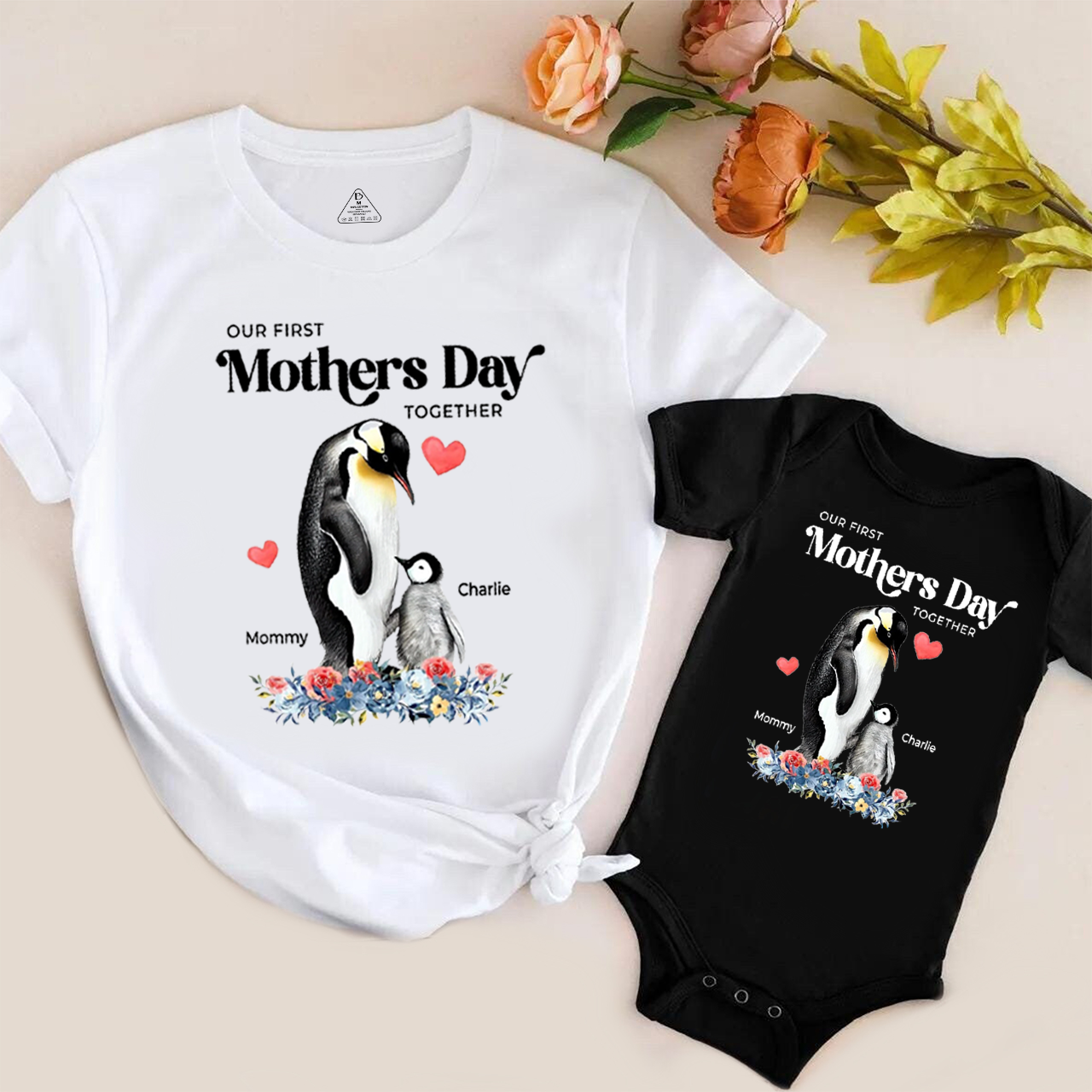 Personalized Baby Penguin Mom&Me Matching Tees