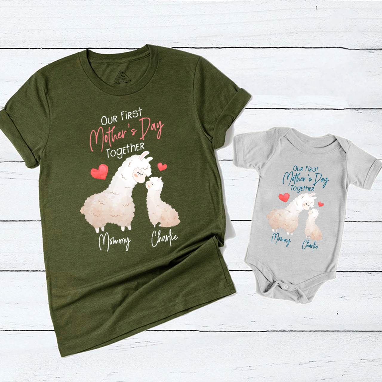 Personalized First Mother's Day Llamas Mom&Me Matching Tees