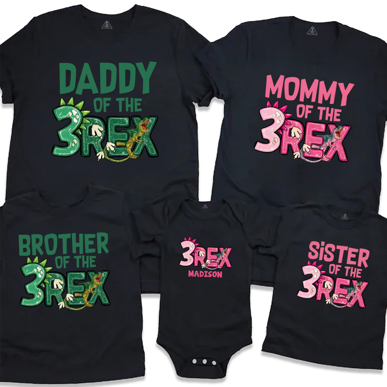 Personalized Three Rex Dinosaur Family Matching Tees Beepumpkin