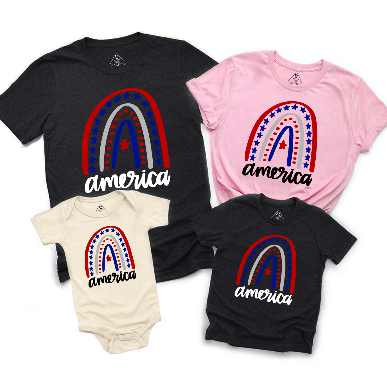 American Rainbow Independence Day Family Matching Shirts