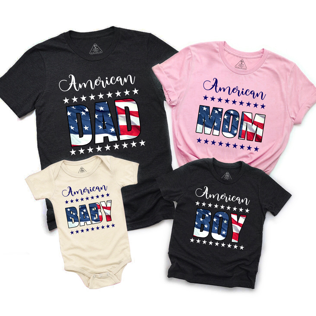 Personalized American Two Rows Star Independence Day Family Matching Shirts