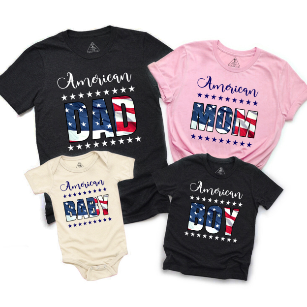 Personalized American Two Rows Star Independence Day Family Matching Shirts