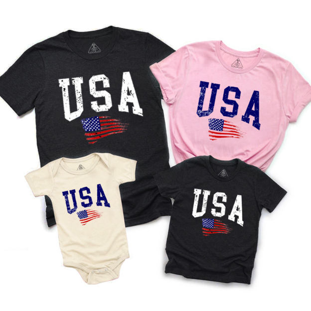 American Flag Independence Day Family Matching Shirts