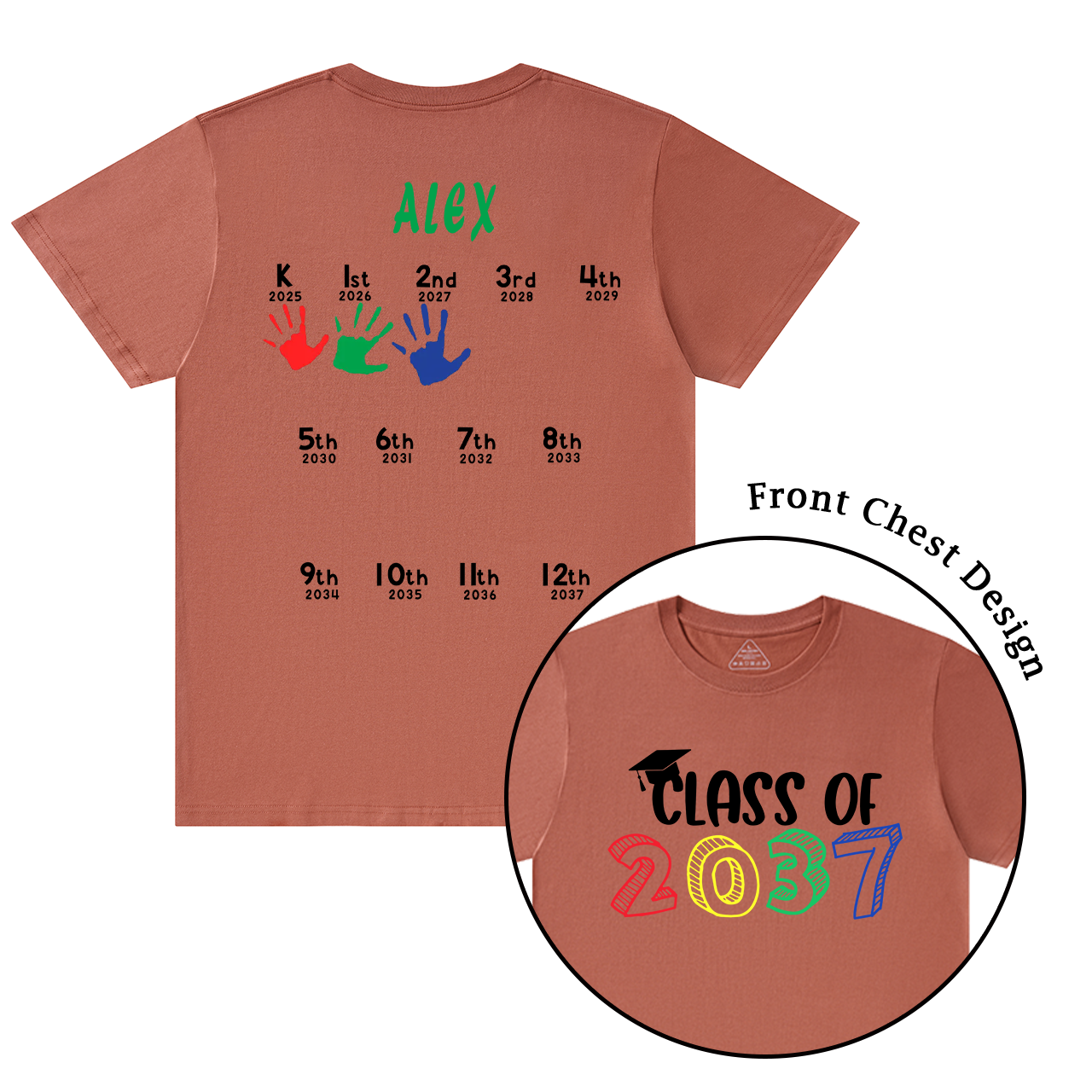 Hand Print-Class Of 2037 Personalized Shirts For School Kids