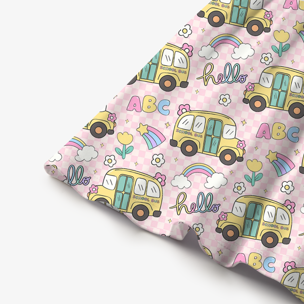Pink School Bus All Over Print Kids Dress