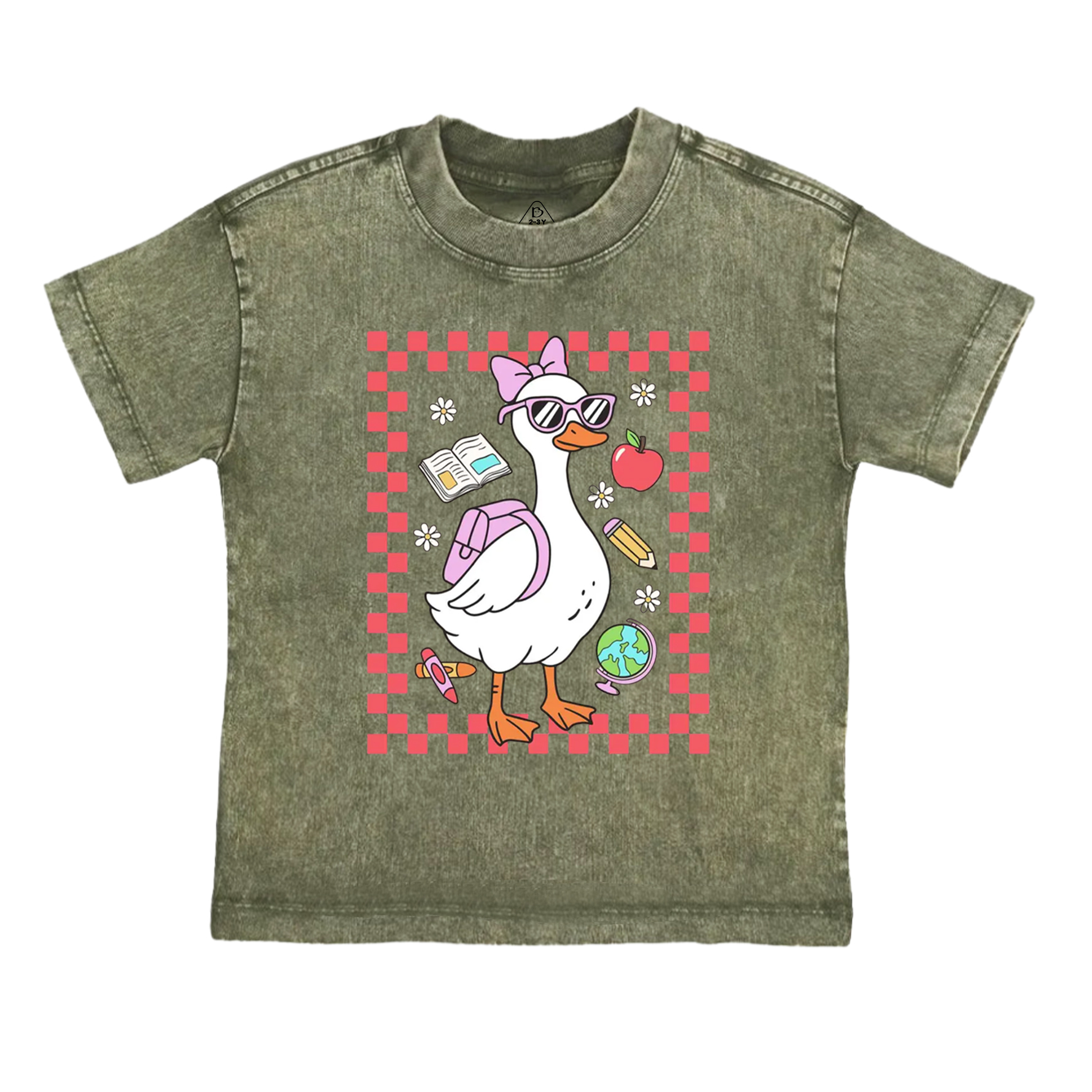 Back To School Girl Goose Toddler&Kids Washed Tees