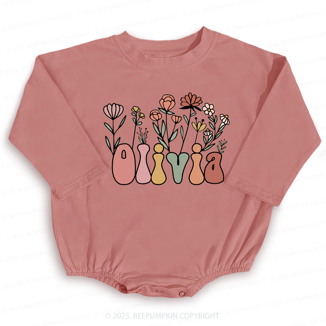 Personalized Name Flower Baby Bubble Romper Beepumpkin