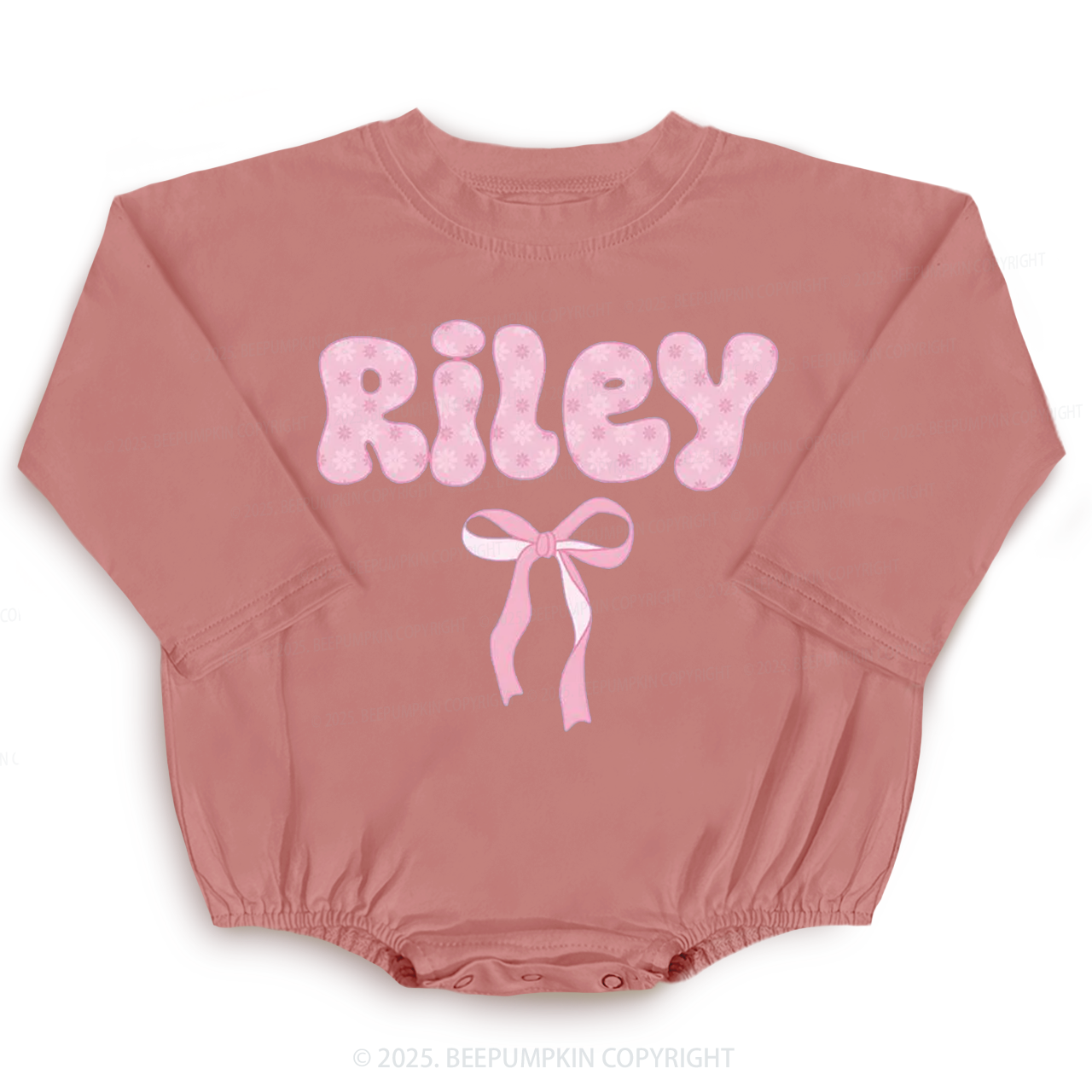 Personalized Name Pink Bow Baby Bubble Romper Beepumpkin