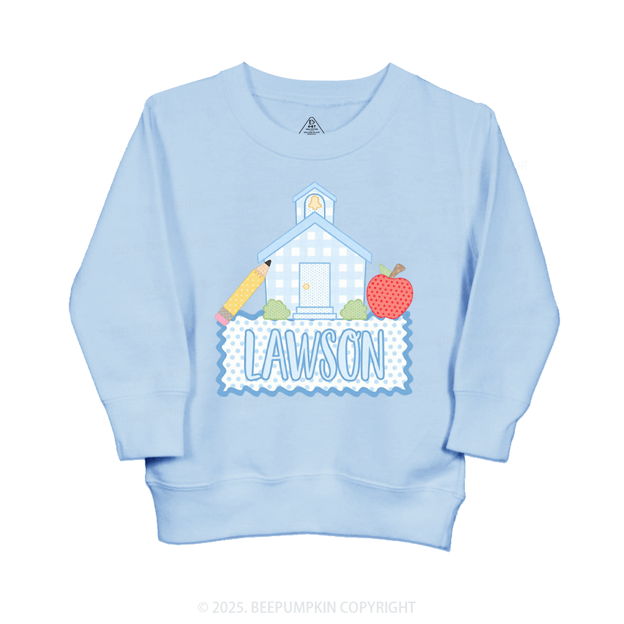Personalized Blue Schoolhouse Kid's Sweatshirt