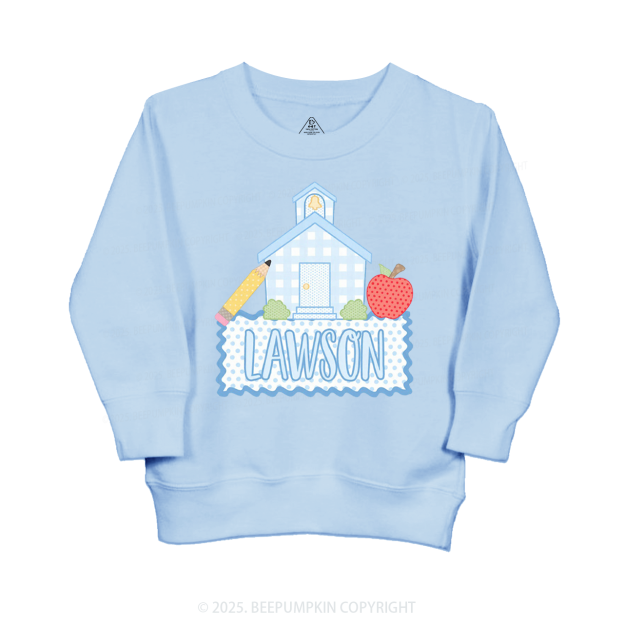 Personalized Blue Schoolhouse Kid's Sweatshirt