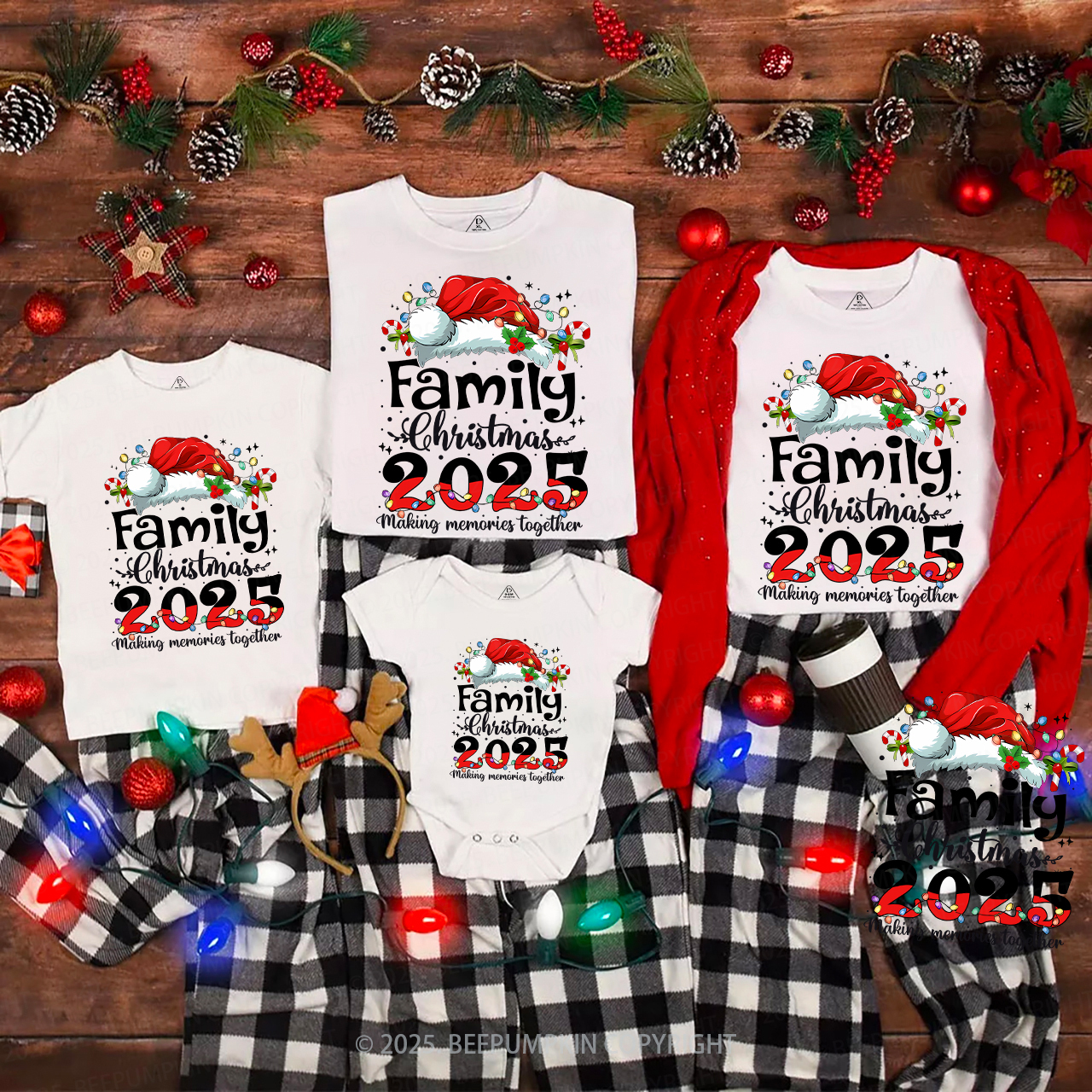 2025 Merry Christmas with colorful lights Family Matching T-Shirts Beepumpkin