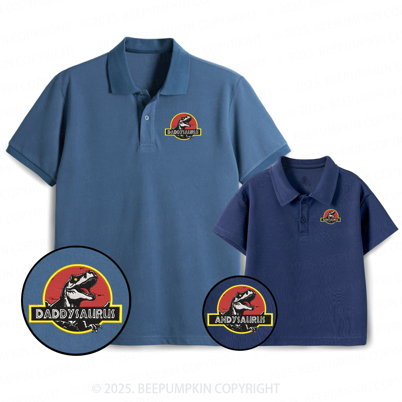 Embroidery Personalized Name-saurus Dad&Me Matching Polo Shirt Beepumpkin