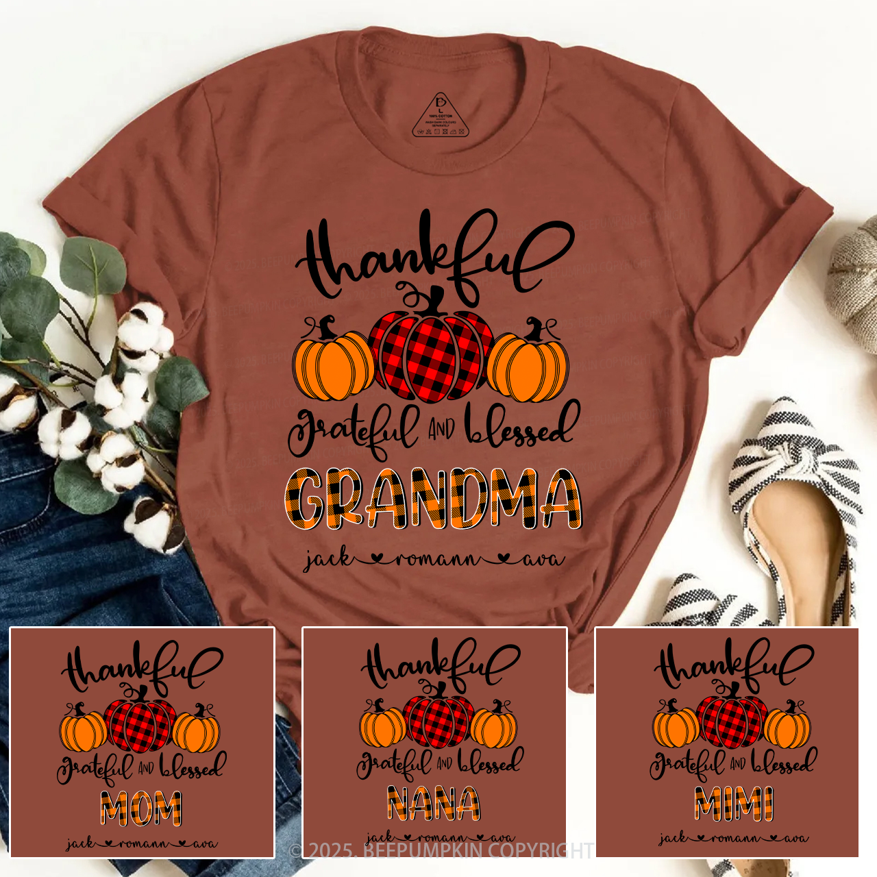 Personalized Thanksgiving Family Matching Grandparents Pumpkin Shirt