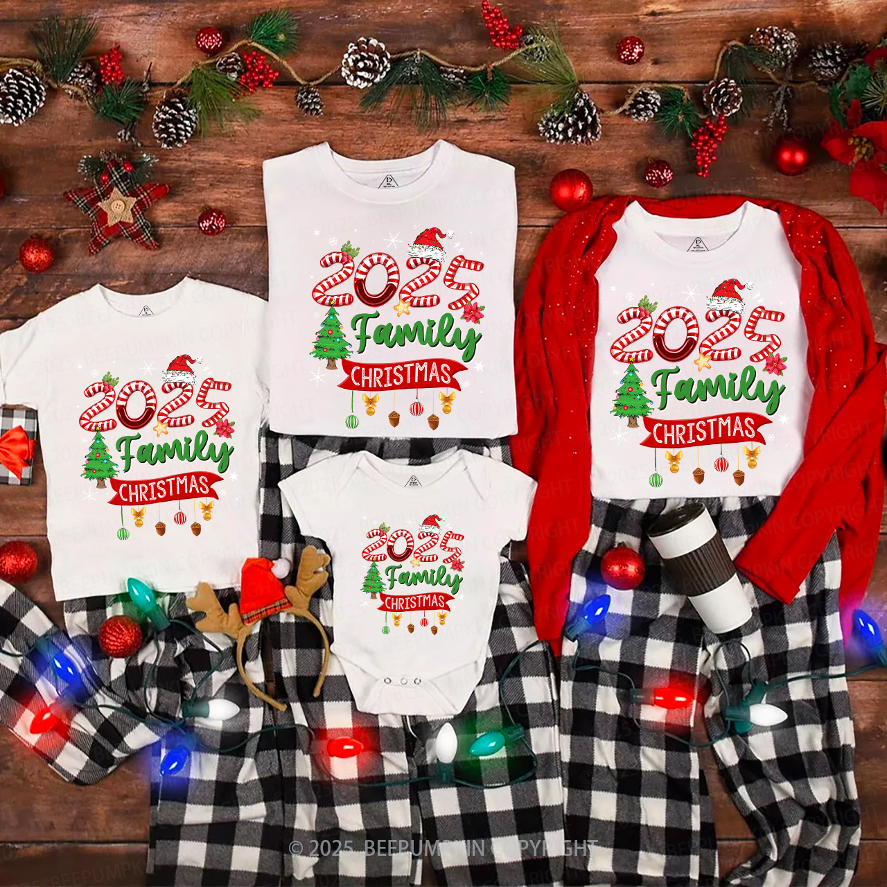2025 Light Tree Christmas Shirt Family Matching T-Shirts