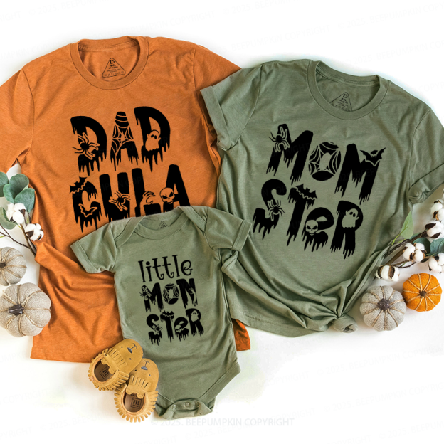 Personalized Dadcula Momster Little Monster Halloween Family Matching Shirts