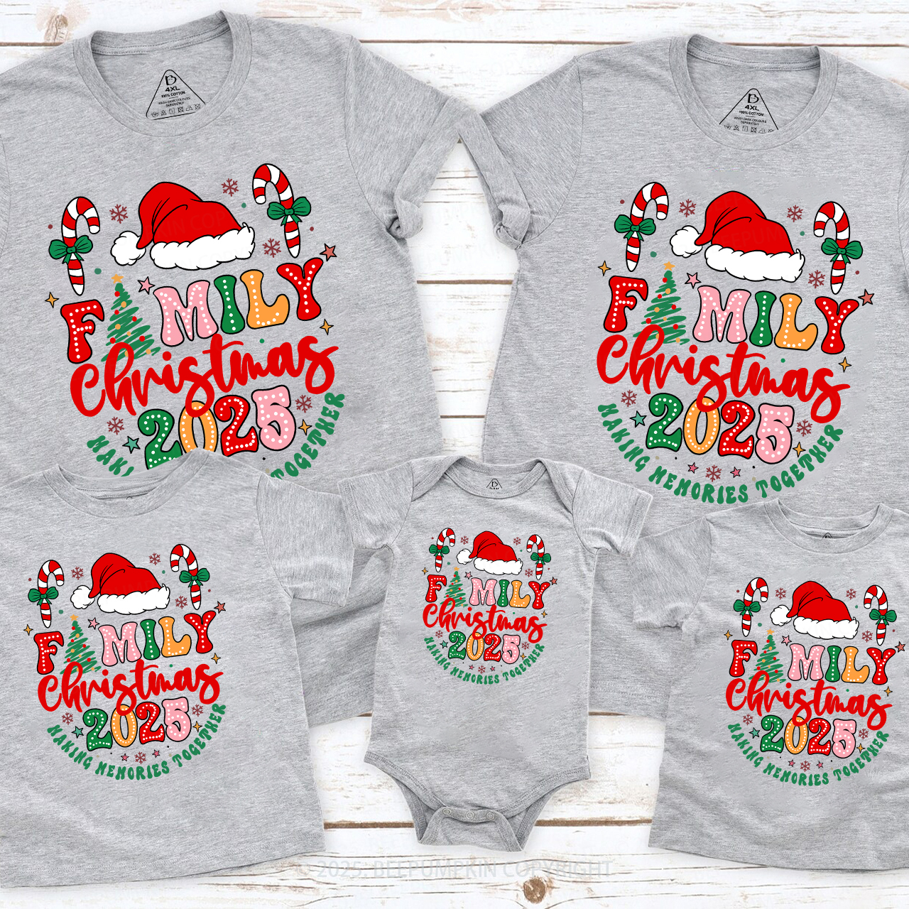 2025 Christmas Candy Cane Family Matching T-Shirts Beepumpkin