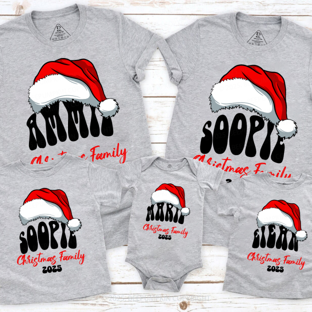 2025 Personalized Red Hat And Name Christmas Matching T-Shirts