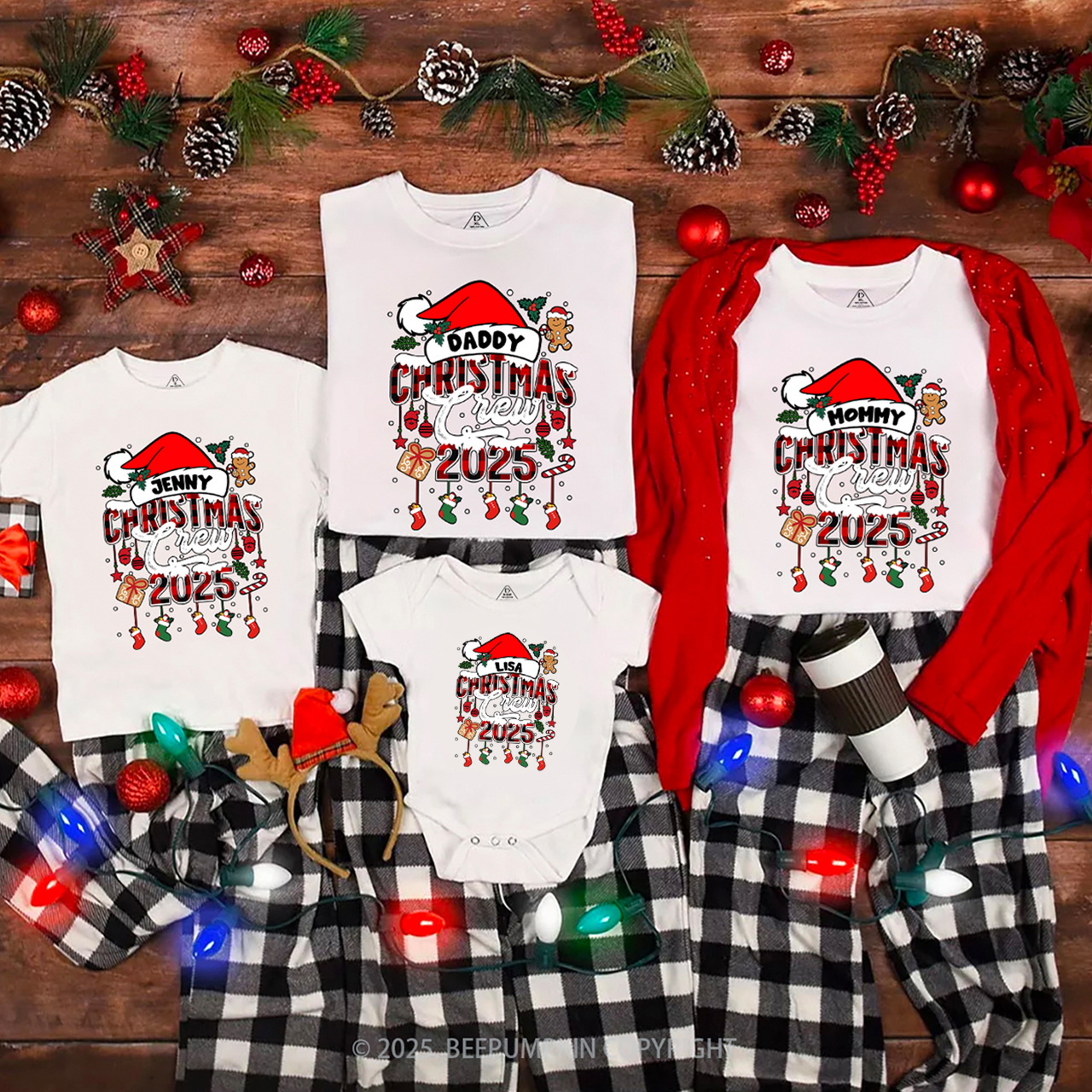Custom Christmas Crew 2024 Matching Party T-Shirts Beepumpkin