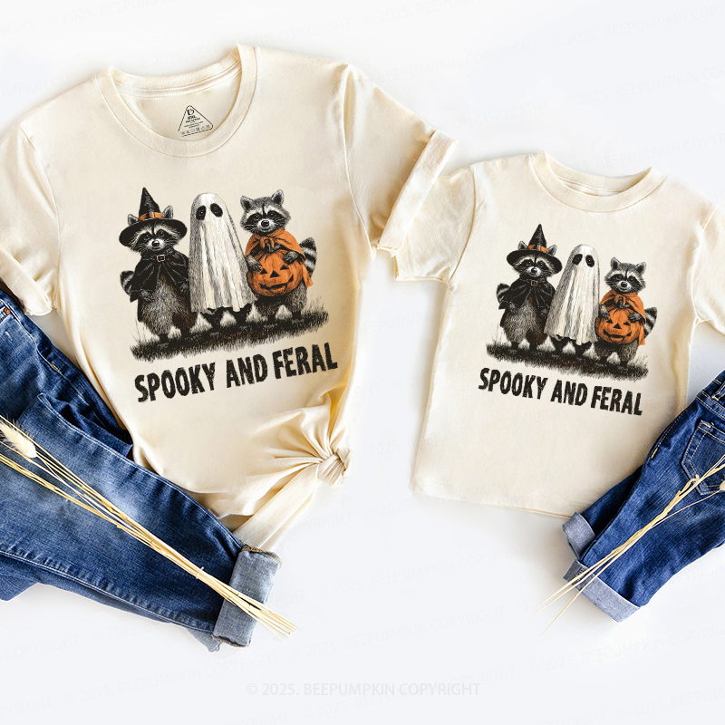 Spooky And Feral Raccoon Halloween Family Matching Shirts