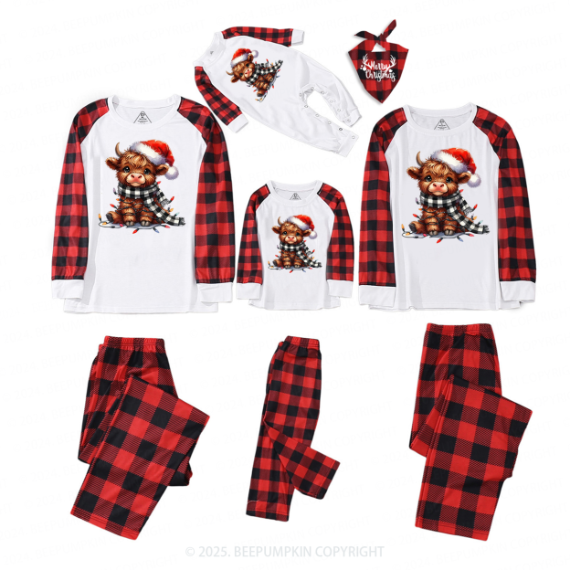 Christmas Lights Highland Cow Christmas Family Matching Pajamas