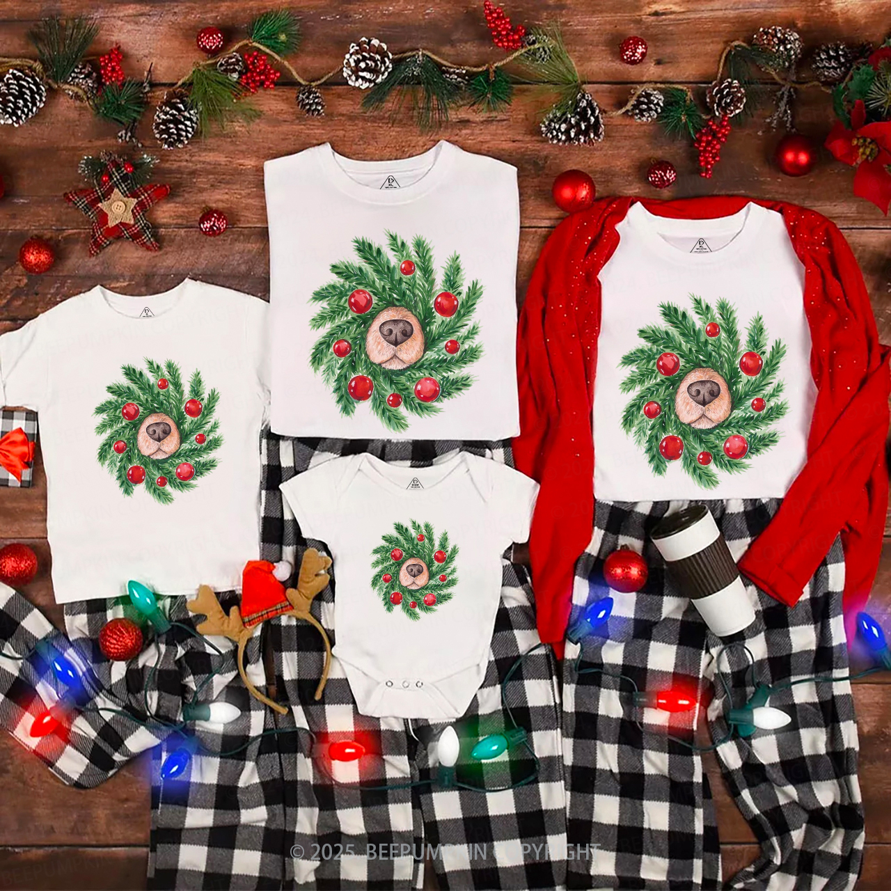 Dog Nose Christmas Wreath Family Matching T-Shirts Beepumpkin