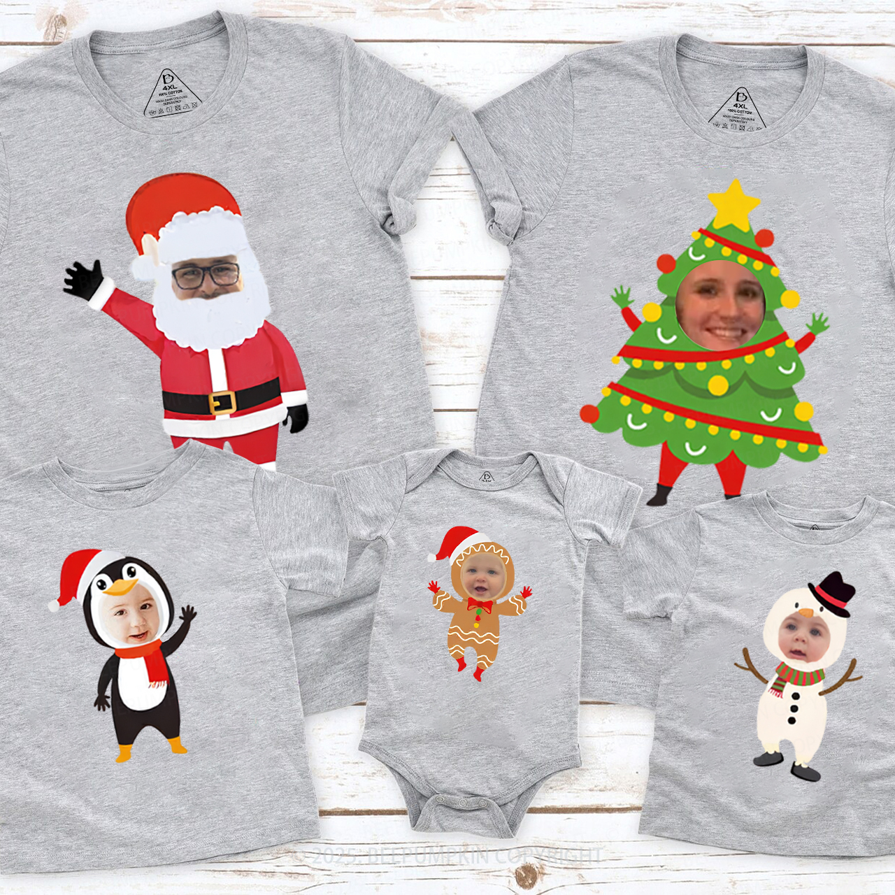 Personalized Christmas Characters Photo Frames Family Matching T-Shirts Beepumpkin