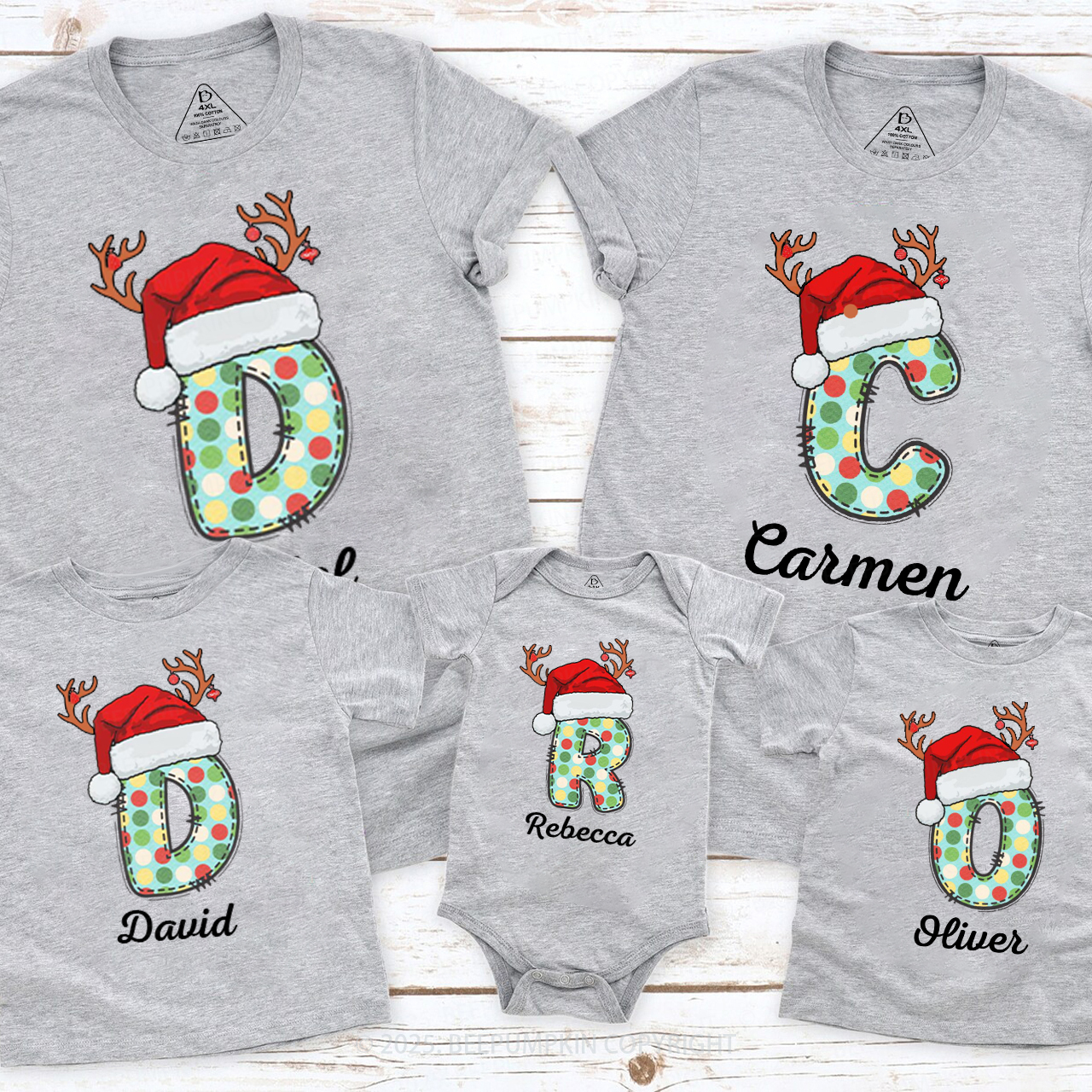 Personalized Monogram Christmas Party Family Matching T-Shirts Beepumpkin