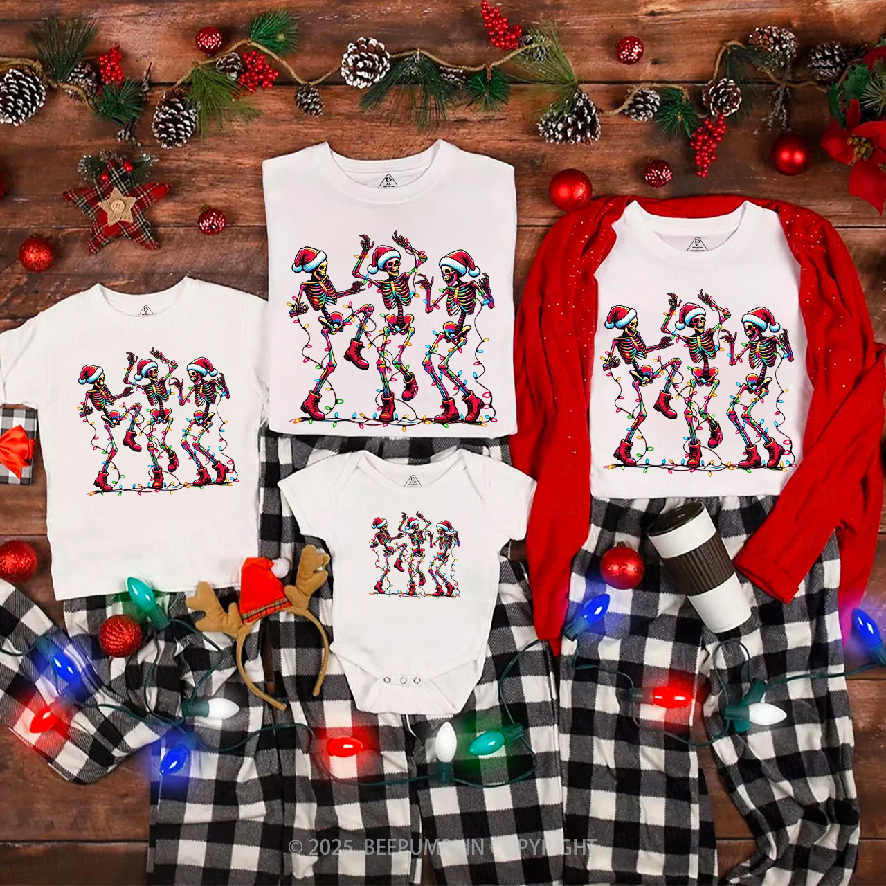 Skeleton Christmas Family Matching T-Shirts Beepumpkin