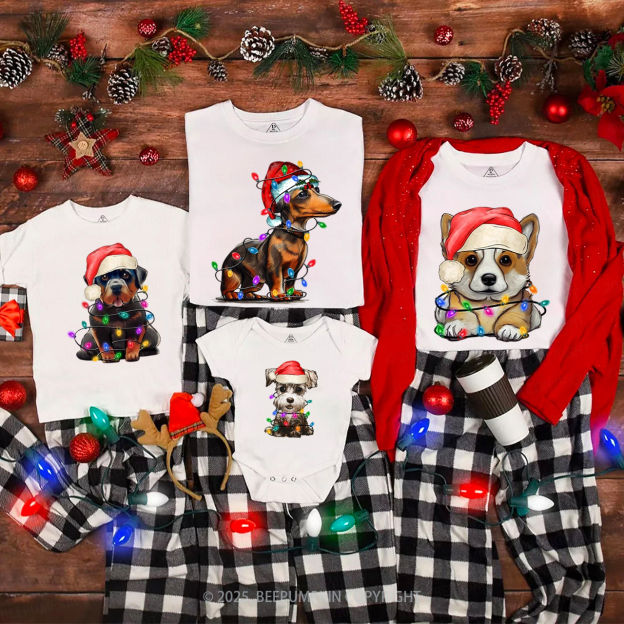 Personalized Dog Christmas Tree Lights Family Matching T-Shirts Beepumpkin