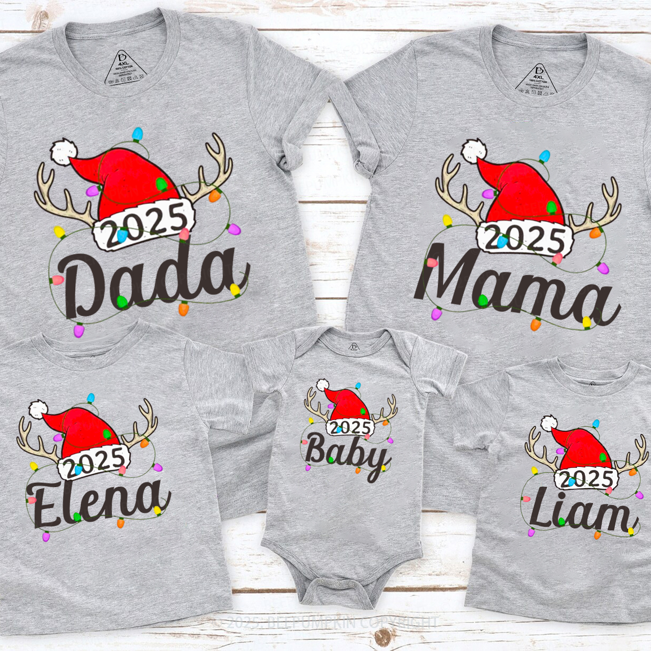 Personalized Jolly Antlers & Lights 2025 Family Matching T-Shirts Beepumpkin