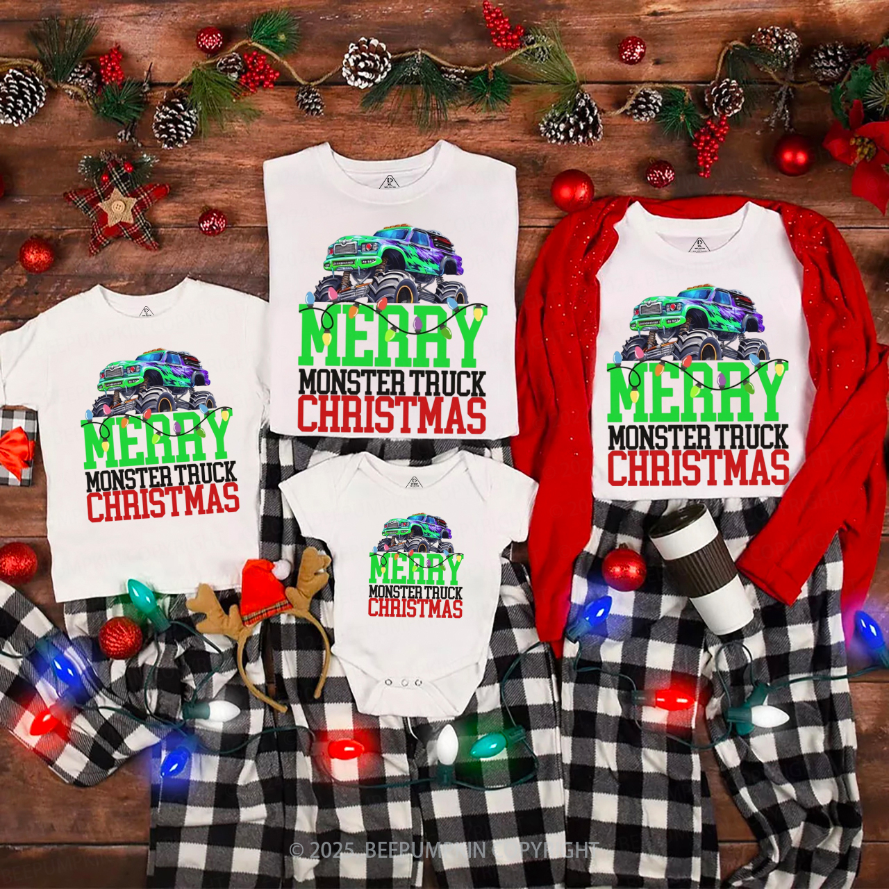 Monster Truck Christmas Family Matching T-Shirts Beepumpkin