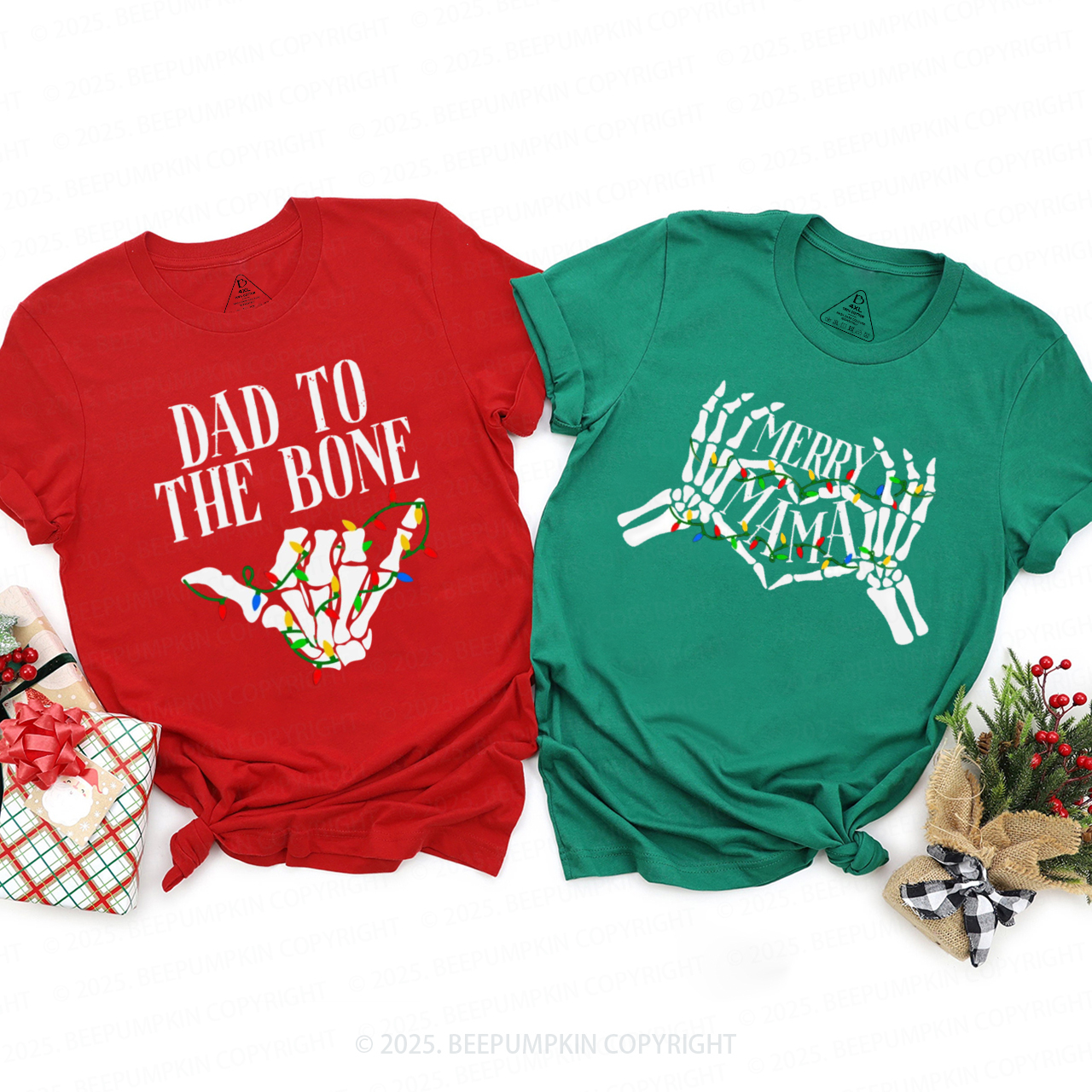 Personalized Skeleton Christmas Family Matching T-Shirts Beepumpkin