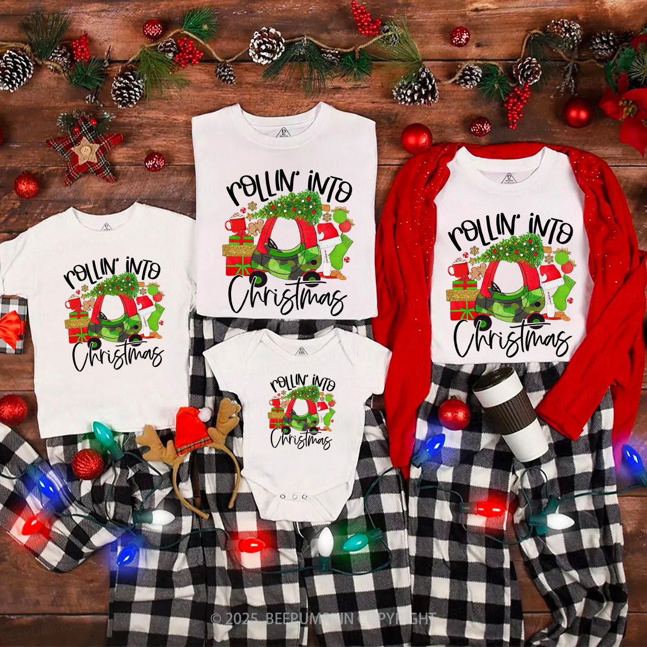 Rollin' Into Christmas Family Matching T-Shirts Beepumpkin