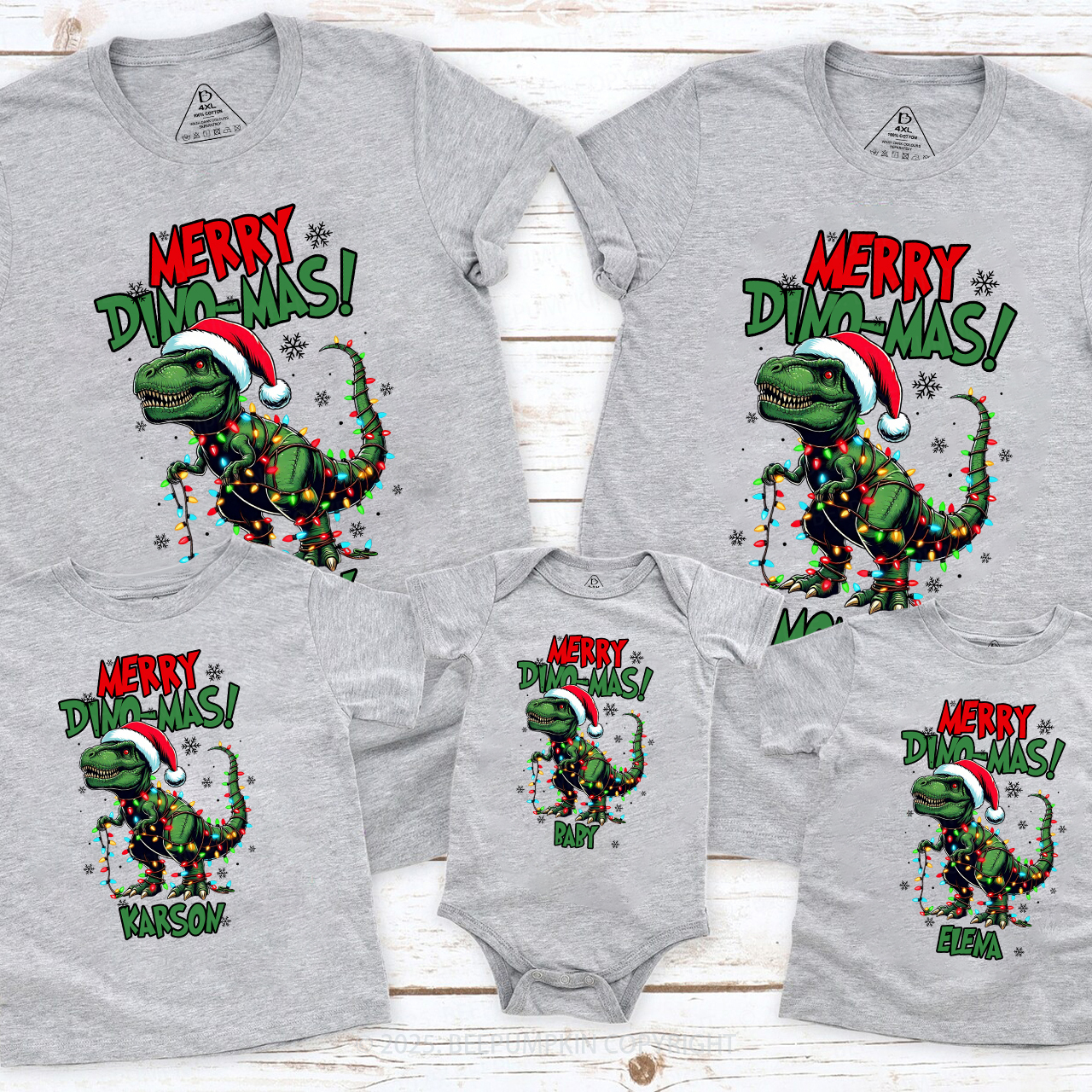 Personalized Christmas Dinosaur Family Matching T-Shirts Beepumpkin