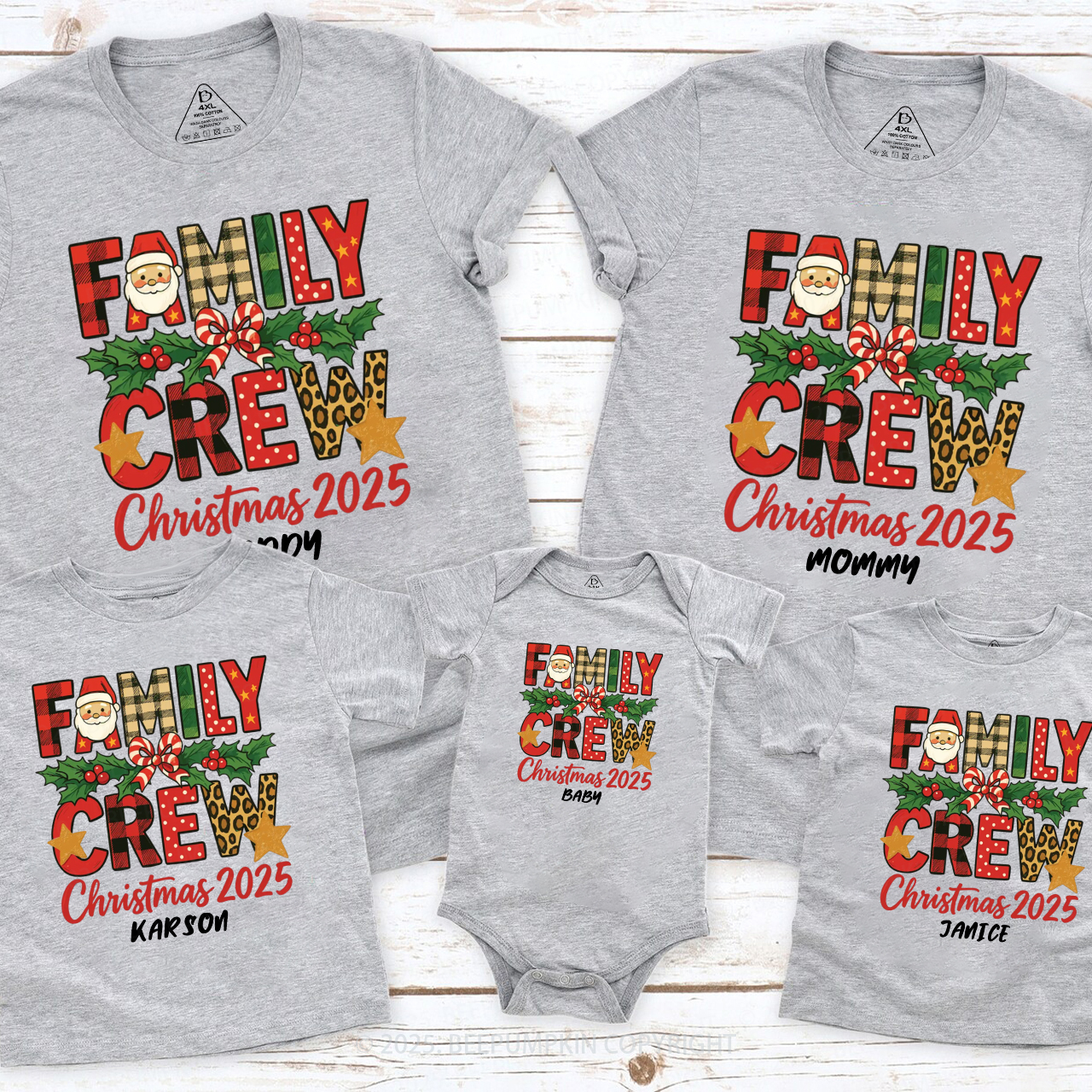 Personalized Christmas 2025 Crew Family Matching T-Shirts Beepumpkin