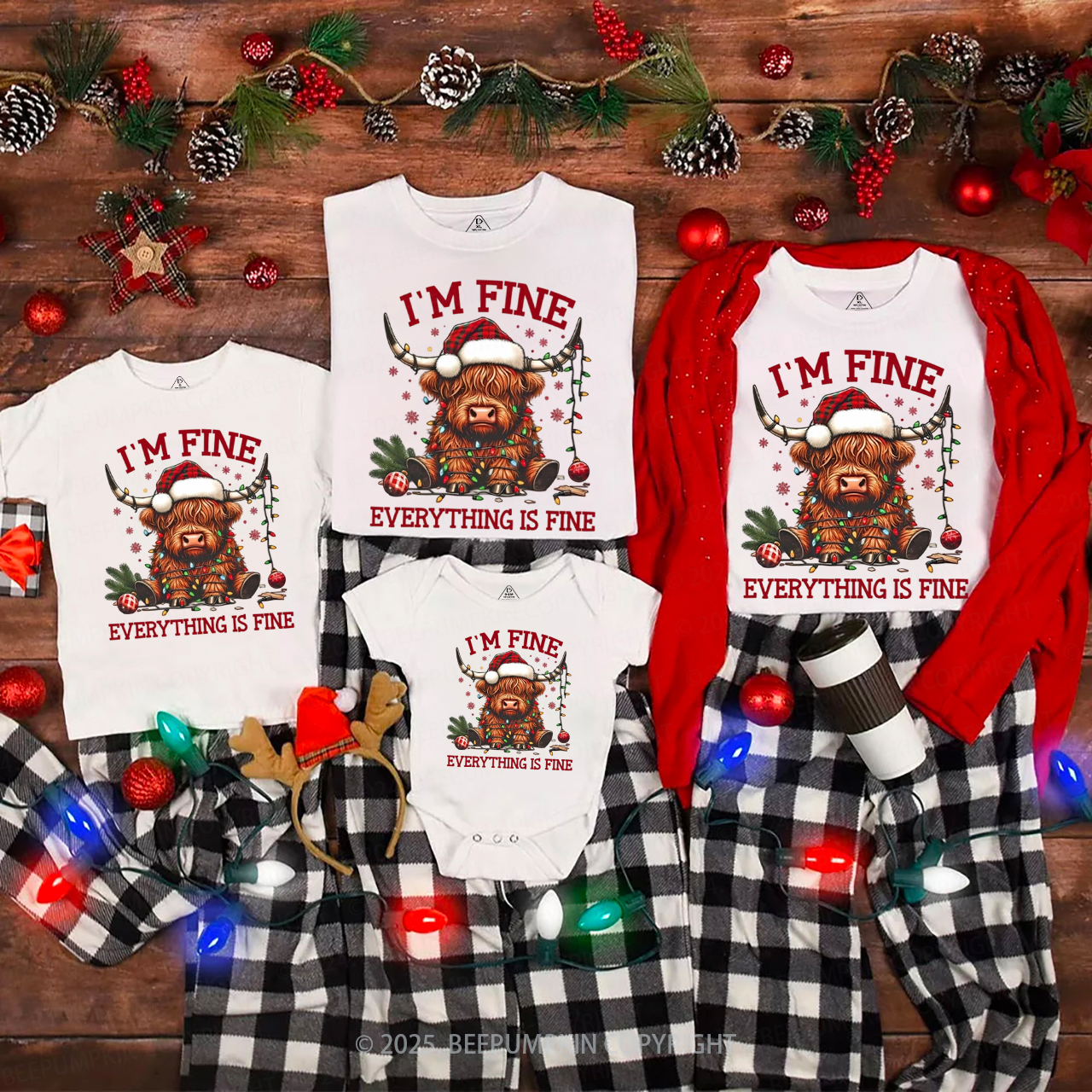 I'm Fine Everything Is Fine Christmas Family Matching T-Shirts Beepumpkin