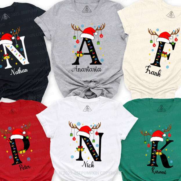 Personalized Alphabet Christmas Name Family Matching T-Shirts Beepumpkin