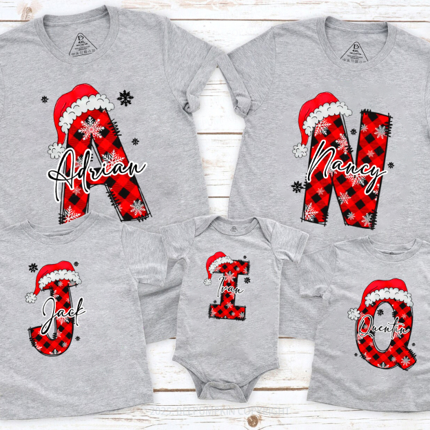 Personalized Santa Style Alphabet Christmas Family Matching T-Shirts Beepumpkin
